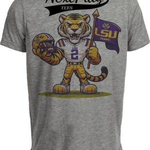 LSU Tigers Exclusive Retro Football Flag Artwork Heather Gray Sublimated T-Shirt