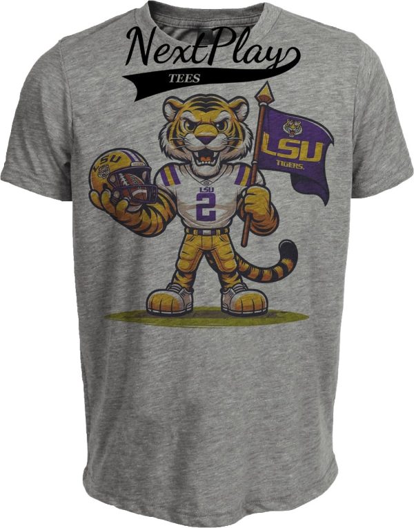 LSU Tigers Exclusive Retro Football Flag Artwork Heather Gray Sublimated T-Shirt