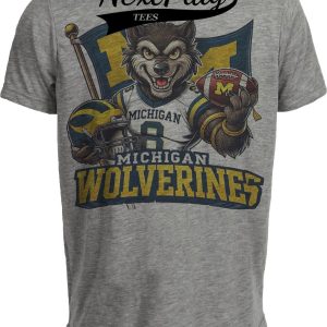 Michigan Wolverines Exclusive Retro UofM Football Flag Artwork Heather Gray Sublimated T-Shirt