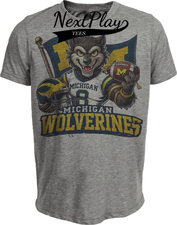 Michigan Wolverines Exclusive Retro UofM Football Flag Artwork Heather Gray Sublimated T-Shirt