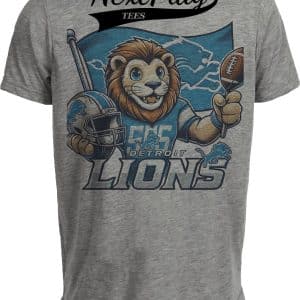 Detroit Lions Exclusive Retro Football Flag Mascot Artwork Heather Gray Sublimated T-Shirt