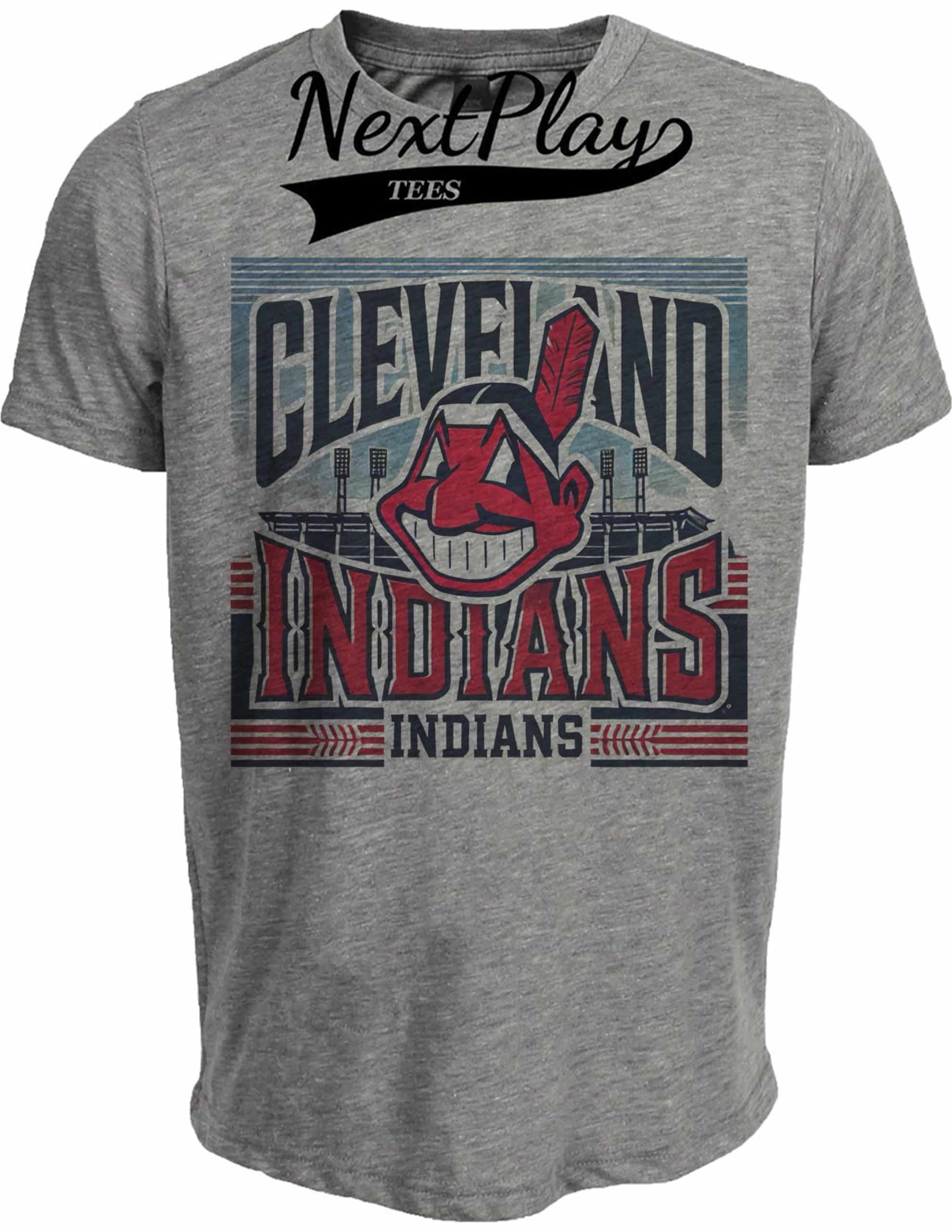 Cleveland Indians Exclusive Retro Baseball Team Mascot Artwork Heather Gray Sublimated T-Shirt