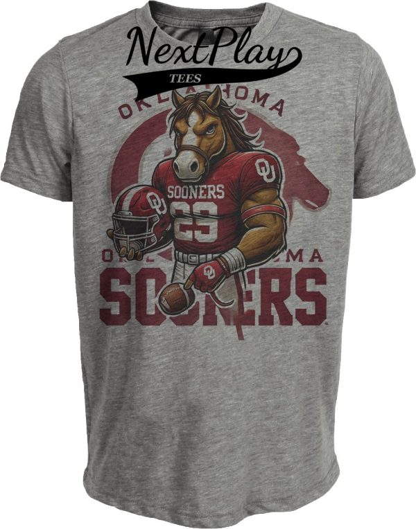 Oklahoma Sooners Exclusive Retro Football Helmet Artwork Heather Gray Sublimated T-Shirt