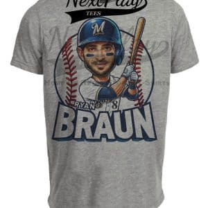 Milwaukee Brewers Ryan Braun Exclusive Retro Baseball Artwork Heather Gray Sublimated T-Shirt