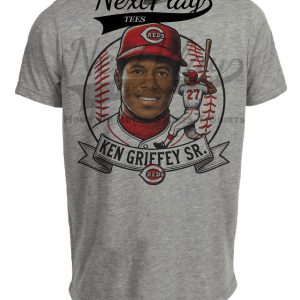 Cincinnati Reds Ken Griffey Sr. Exclusive Retro Baseball Artwork Heather Gray Sublimated T-Shirt