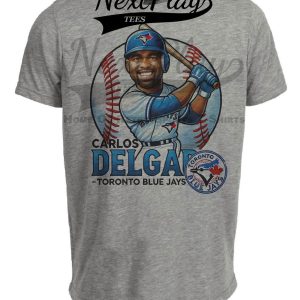 Toronto Blue Jays Carlos Delgado Exclusive Retro Baseball Artwork Heather Gray Sublimated T-Shirt