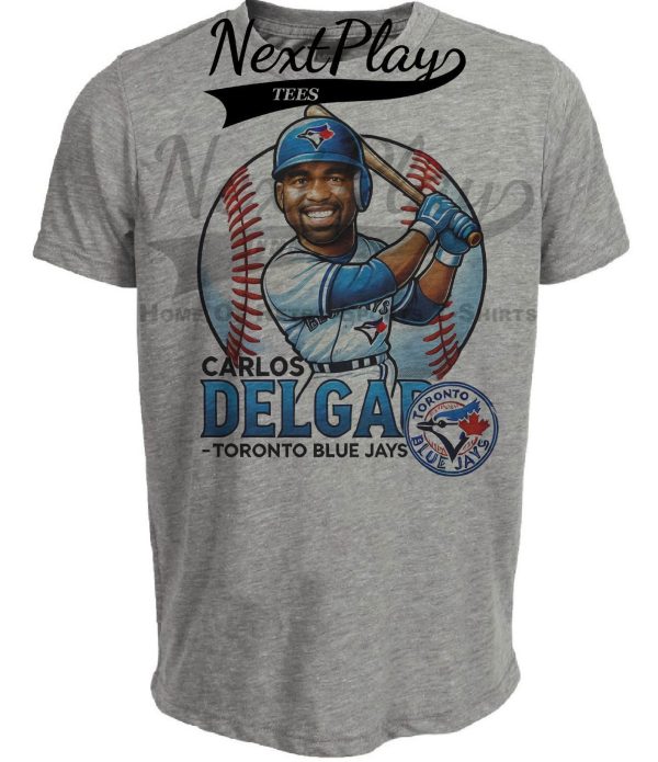 Toronto Blue Jays Carlos Delgado Exclusive Retro Baseball Artwork Heather Gray Sublimated T-Shirt
