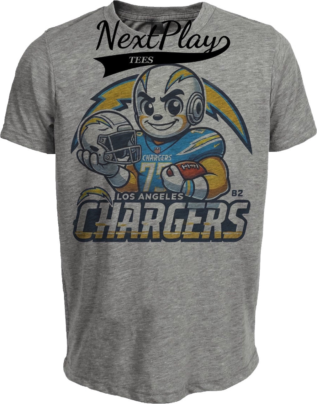 Los Angeles Chargers Exclusive Retro Football Helmet Artwork Heather Gray Sublimated T-Shirt