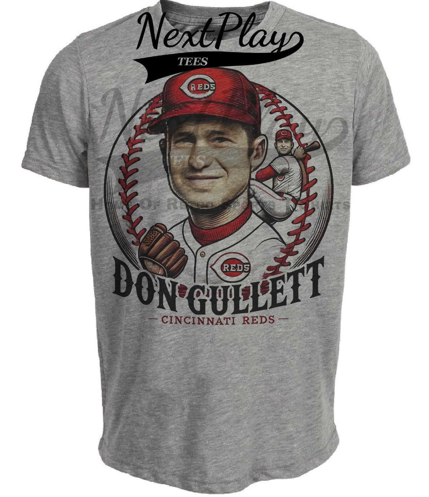 Cincinnati Reds Don Gullett Legend Exclusive Retro Baseball Artwork Heather Gray Sublimated T-Shirt