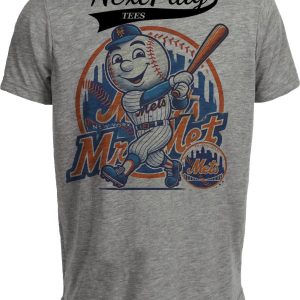 New York Mets Exclusive Mr. Met Retro Baseball Artwork Heather Gray Sublimated T-Shirt