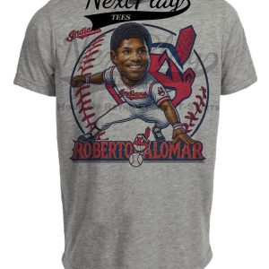 Cleveland Indians Roberto Alomar Exclusive Retro Baseball Artwork Heather Gray Sublimated T-Shirt