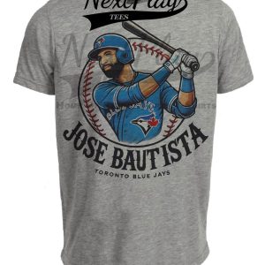 Toronto Blue Jays Jose Bautista Exclusive Retro Baseball Artwork Heather Gray Sublimated T-Shirt