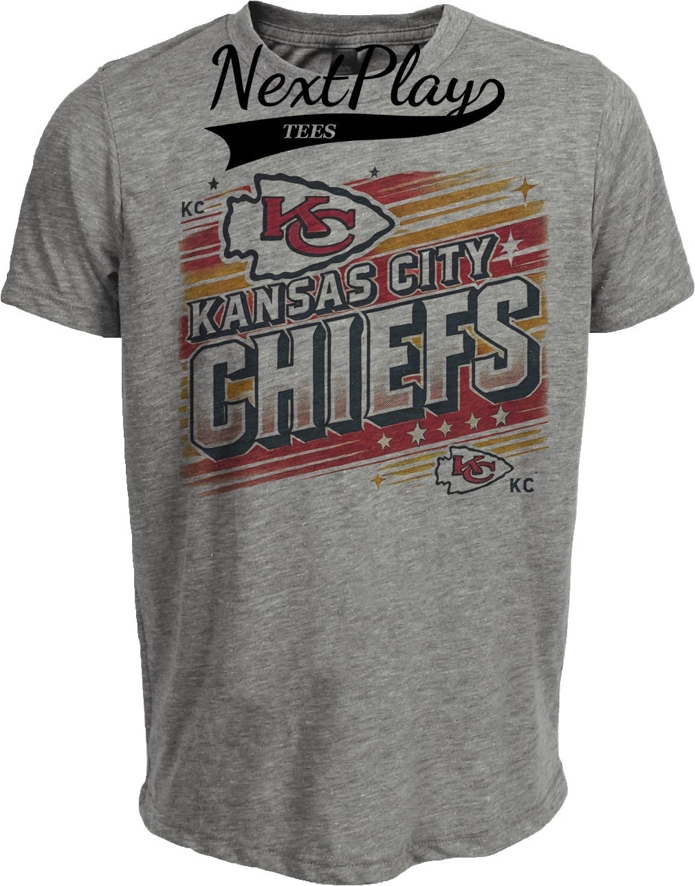 Kansas City Chiefs Exclusive Retro Classic Throwback Football Artwork Heather Gray Sublimated T-Shirt