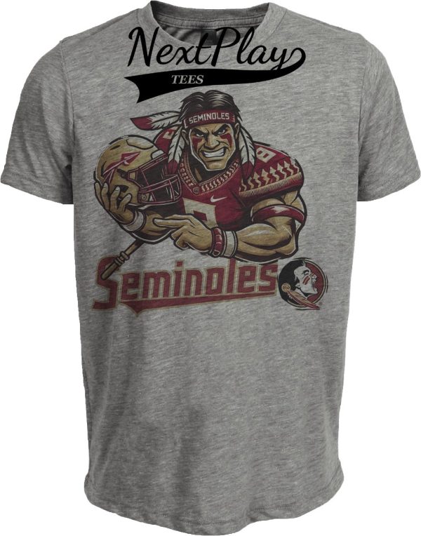 Florida State Seminoles Exclusive Retro Football Helmet Mascot Artwork Heather Gray Sublimated T-Shirt