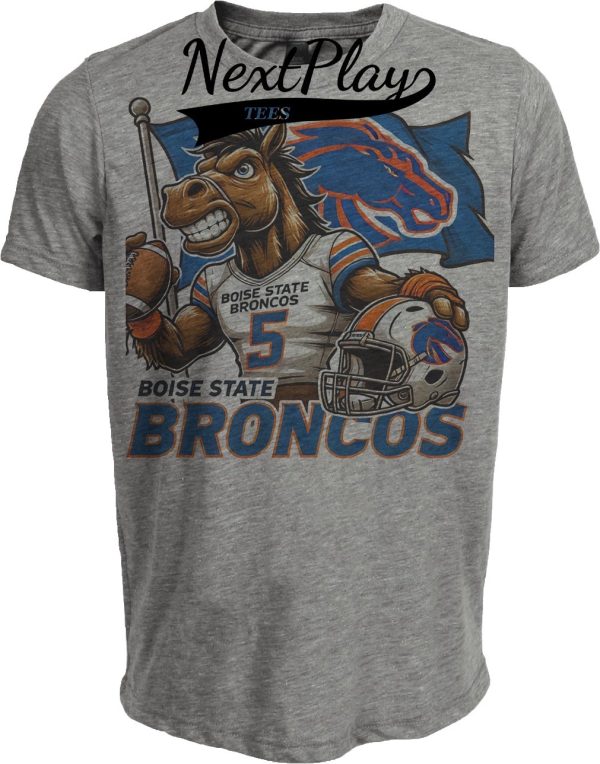Boise State Broncos Exclusive Retro Football Flag Artwork Heather Gray Sublimated T-Shirt