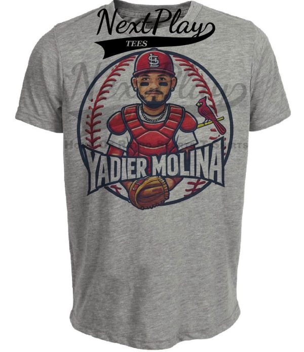 St. Louis Cardinals Yadier Molina Exclusive Retro Baseball Artwork Heather Gray Sublimated T-Shirt
