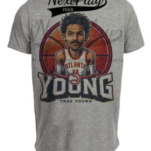 Atlanta Hawks Trae Young Exclusive Retro Basketball Artwork Heather Gray Sublimated T-Shirt