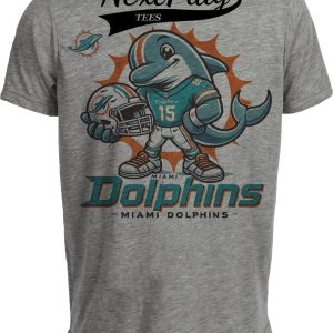 Miami Dolphins Exclusive Retro Football Helmet Artwork Heather Gray Sublimated T-Shirt