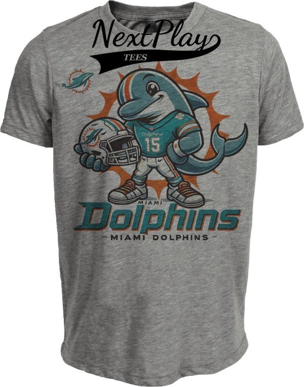 Miami Dolphins Exclusive Retro Football Helmet Artwork Heather Gray Sublimated T-Shirt