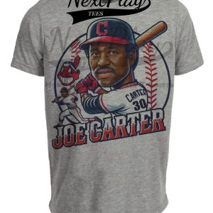 Cleveland Indians Joe Carter Exclusive Retro Baseball Artwork Heather Gray Sublimated T-Shirt