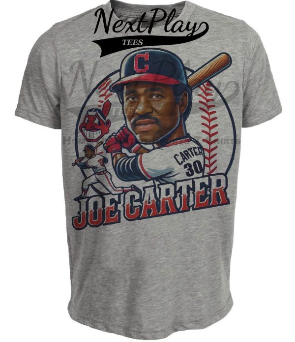 Cleveland Indians Joe Carter Exclusive Retro Baseball Artwork Heather Gray Sublimated T-Shirt