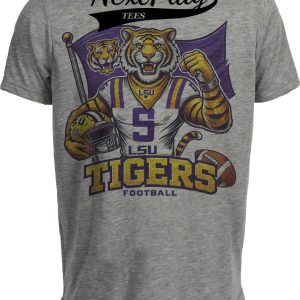 LSU Tigers Exclusive Retro Football Bayou Bengals Flag Artwork Heather Gray Sublimated T-Shirt