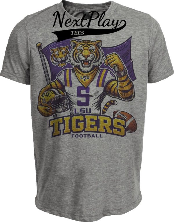 LSU Tigers Exclusive Retro Football Bayou Bengals Flag Artwork Heather Gray Sublimated T-Shirt