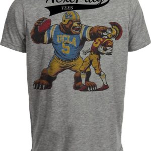 UCLA Bruins vs. USC Trojans Exclusive Retro Rivalries Football Mascot Artwork Heather Gray Sublimated T-Shirt