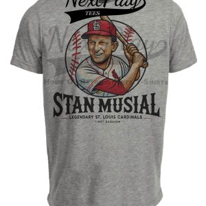 St. Louis Cardinals Stan Musial Threads Exclusive Retro Baseball Artwork Heather Gray Sublimated T-Shirt