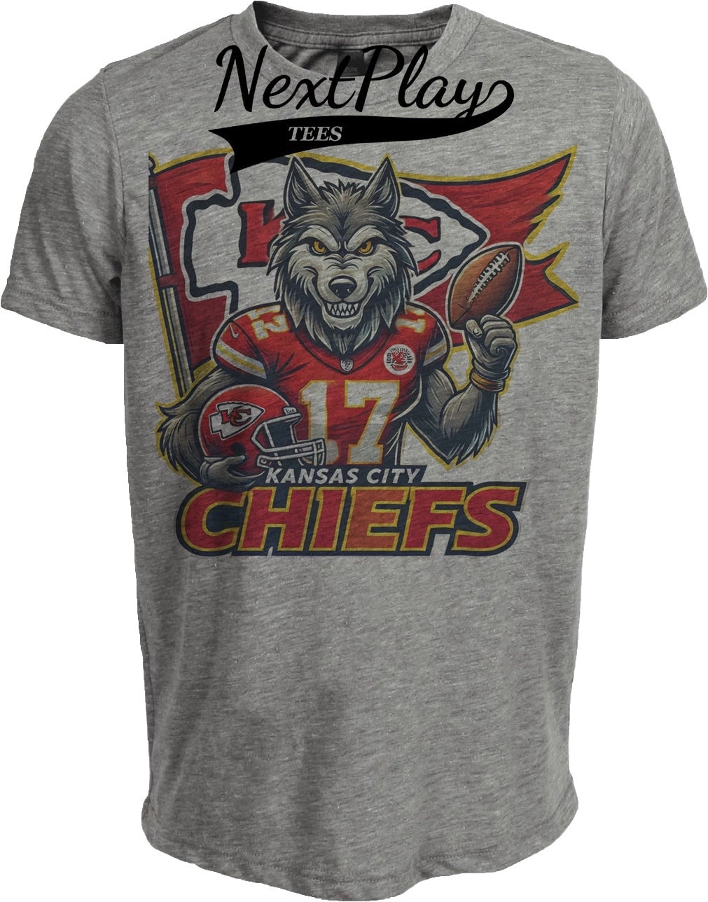 Kansas City Chiefs Exclusive Retro Football Flag Artwork Heather Gray Sublimated T-Shirt