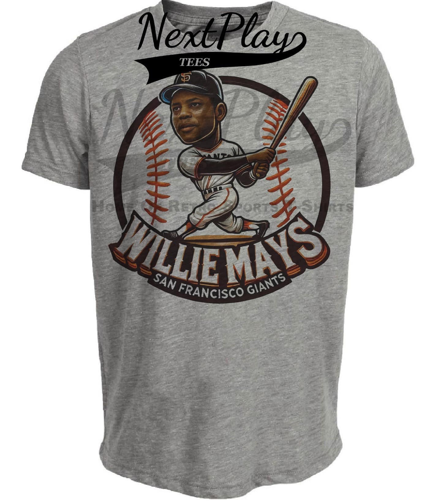 San Francisco Giants Willie Mays Exclusive Retro Baseball 1968 Artwork Heather Gray Sublimated T-Shirt