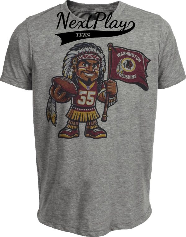 Washington Redskins Exclusive Retro Football Mascot 1986 Artwork Heather Gray Sublimated T-Shirt