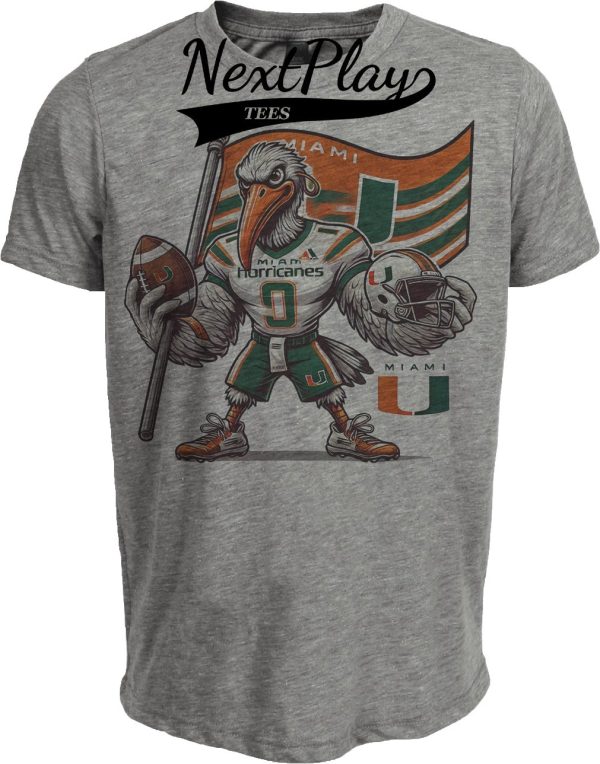 Miami Hurricanes Exclusive Retro Football Flag Ibis Artwork Heather Gray Sublimated T-Shirt