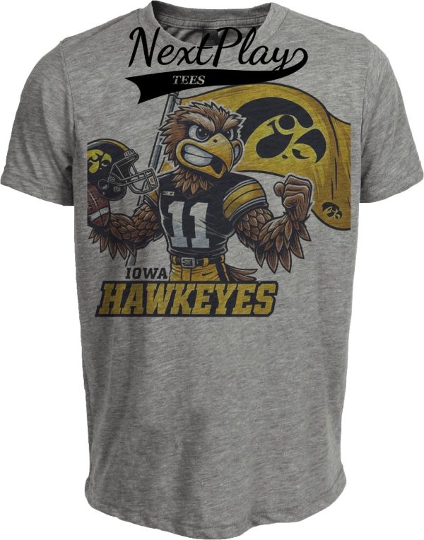 Iowa Hawkeyes Exclusive Retro Football Flag Artwork Heather Gray Sublimated T-Shirt