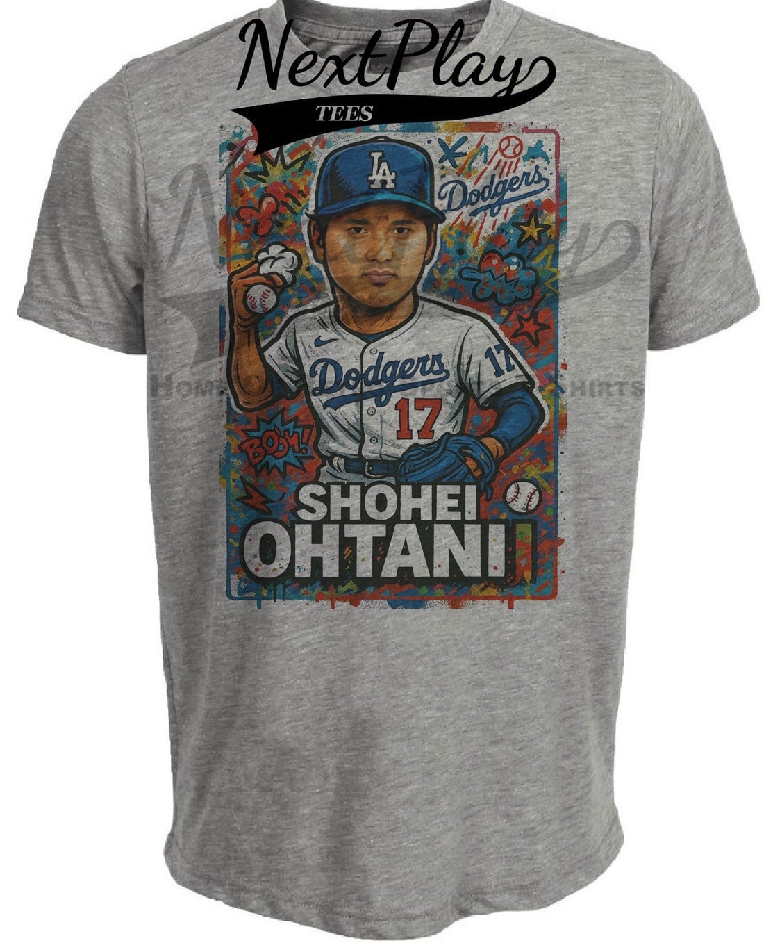 Los Angeles Dodgers Shohei Ohtani Exclusive Caricature ball Artwork Heather Gray Sublimated T-Shirt