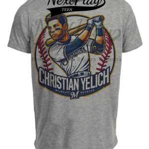 Milwaukee Brewers Christian Yelich Exclusive Retro Baseball Artwork Heather Gray Sublimated T-Shirt