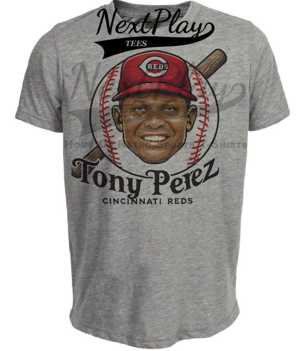 Cincinnati Reds Tony Perez Exclusive Retro Baseball Artwork Heather Gray Sublimated T-Shirt