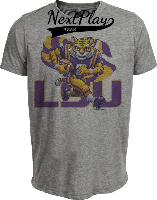 LSU Tigers Exclusive Retro Running Mascot Football Artwork Heather Gray Sublimated T-Shirt