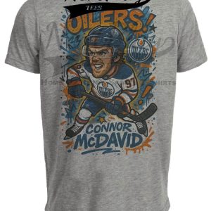 Edmonton Oilers Connor McDavid Exclusive Caricature Hockey Artwork Heather Gray Sublimated T-Shirt