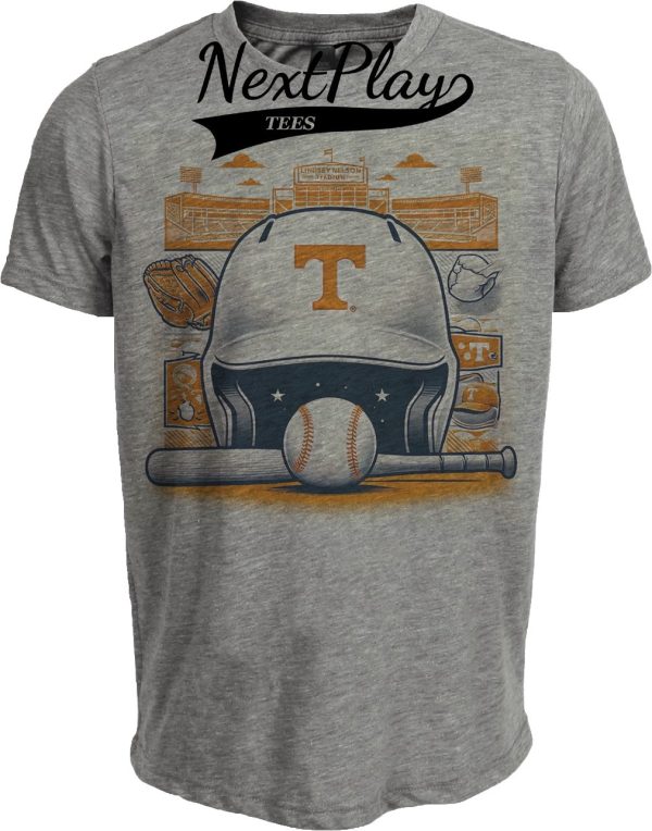 Tennessee Volunteers Exclusive Retro Baseball Helmet Artwork Heather Gray Sublimated T-Shirt