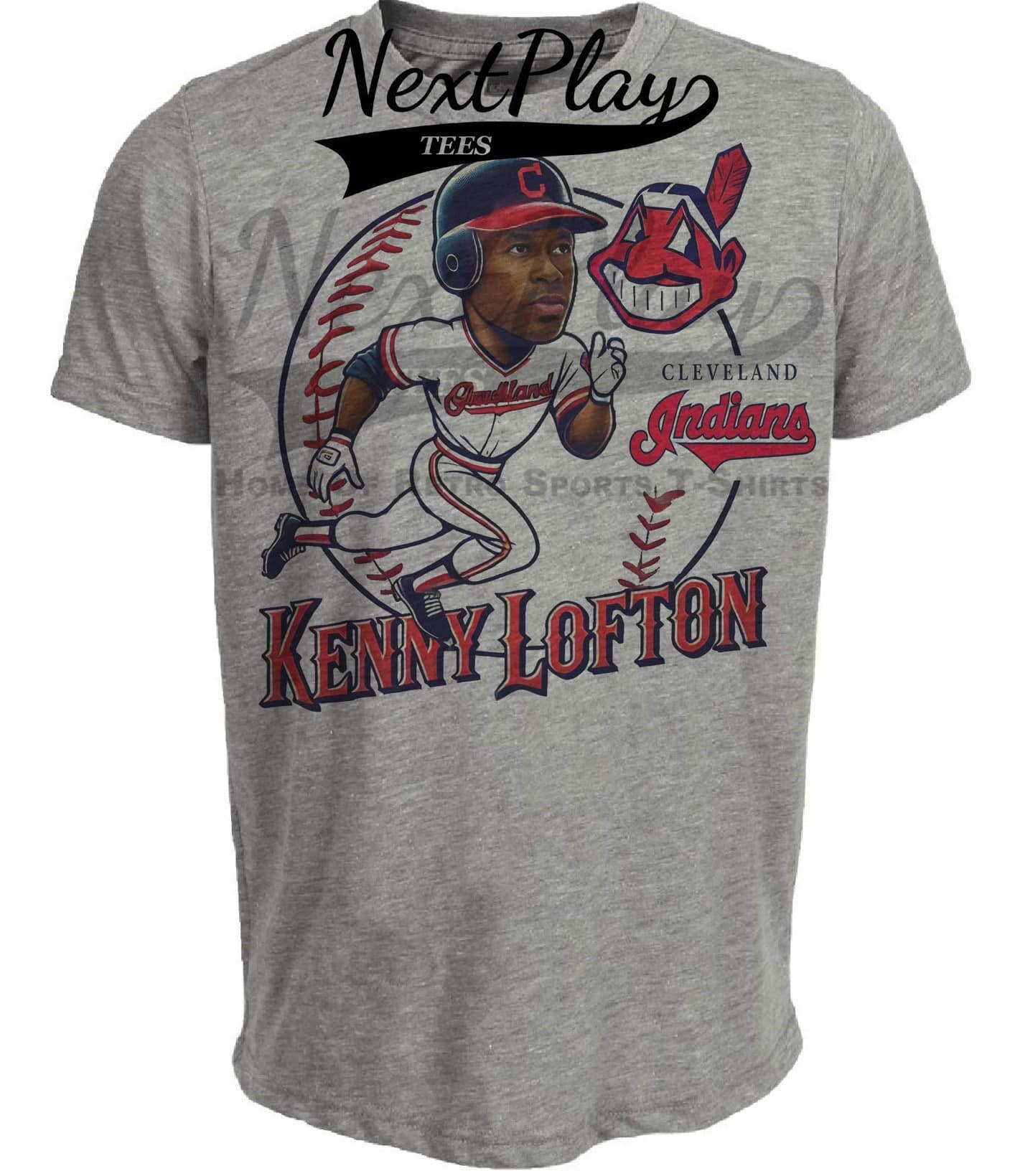 Cleveland Indians Kenny Lofton Exclusive Retro Baseball Artwork Heather Gray Sublimated T-Shirt