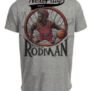 Chicago Bulls Dennis Rodman Exclusive Retro Basketball Artwork Heather Gray Sublimated T-Shirt