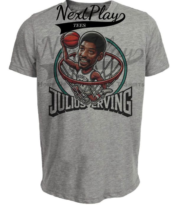 Brooklyn New Jersey Nets Julius Erving Dr. J Exclusive Retro Basketball Artwork Heather Gray Sublimated T-Shirt