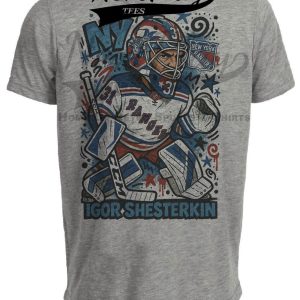 New York Rangers Igor Shesterkin Exclusive Caricature Hockey Artwork Heather Gray Sublimated T-Shirt