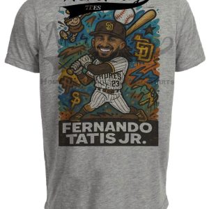 San Diego Padres Fernando Tatis Jr. Exclusive Caricature Baseball Artwork Heather Gray Sublimated T-Shirt