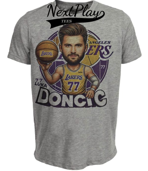 Los Angeles Lakers Luka Magic Doncic Exclusive Retro Basketball Artwork Heather Gray Sublimated T-Shirt