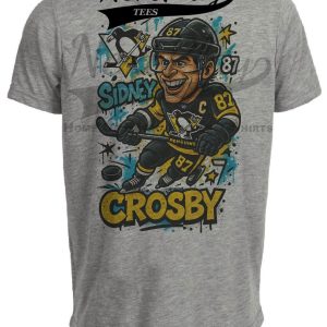 Pittsburgh Penguins Sidney Crosby Exclusive Caricature Hockey Artwork Heather Gray Sublimated T-Shirt