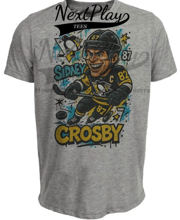 Pittsburgh Penguins Sidney Crosby Exclusive Caricature Hockey Artwork Heather Gray Sublimated T-Shirt