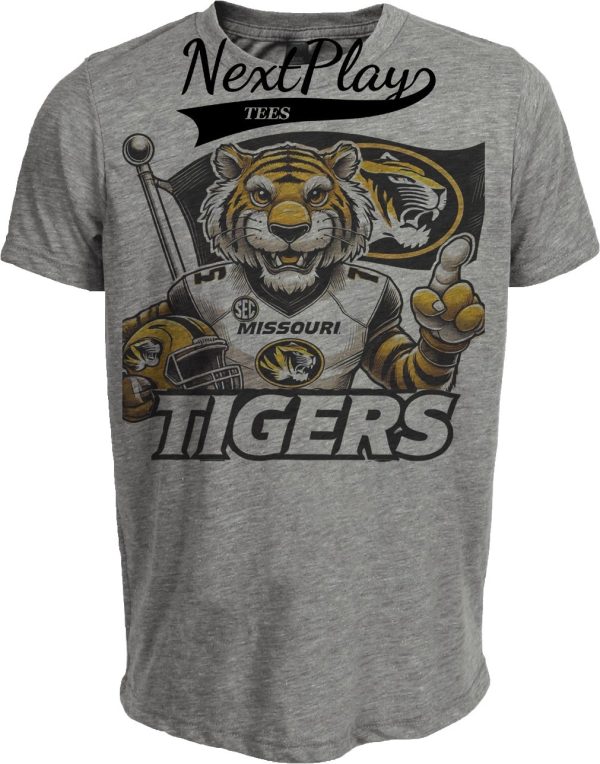 Missouri Tigers Exclusive Retro Football Flag Artwork Heather Gray Sublimated T-Shirt
