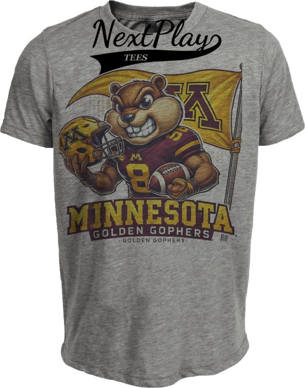 Minnesota Golden Gophers Exclusive Retro Football Flag Artwork Heather Gray Sublimated T-Shirt